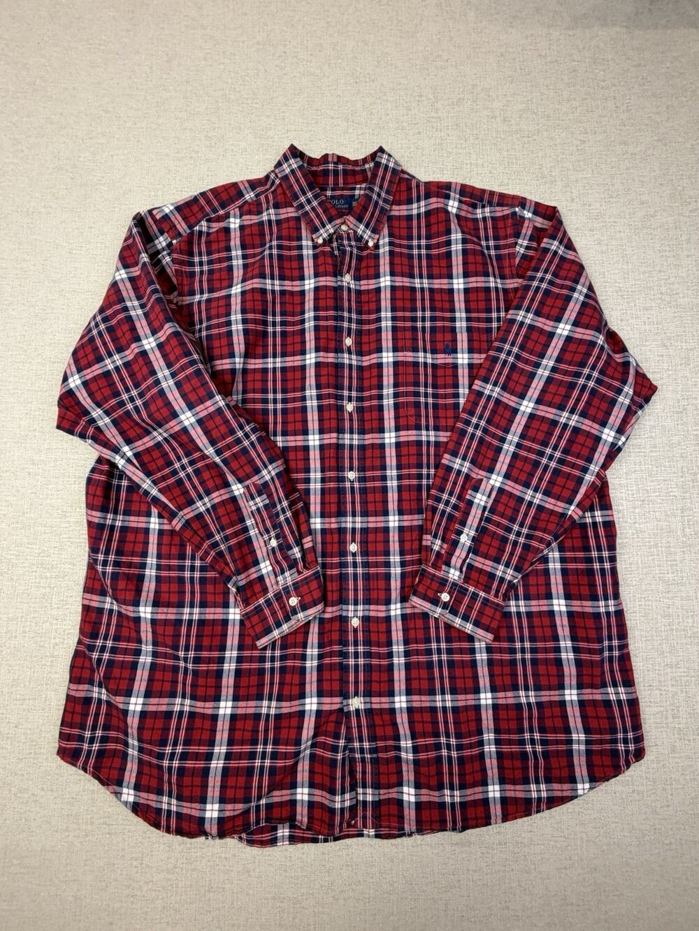 Polo Ralph Lauren Shirt Men’s 3XLT Red Navy Plaid Classic Fit Cotton Button Down